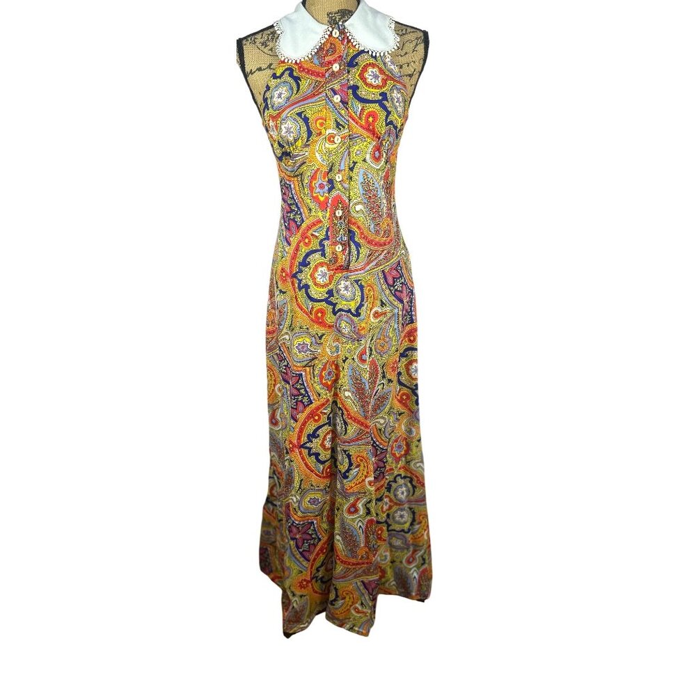 60’s Maxi Dress Hippie Boho Sz.11 (made small) Retro Flower Power Union Made
